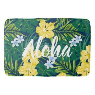 Tapis De Bain Luna Hibiscus Garden Hawaiian - Jaune et Marine