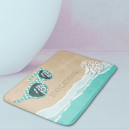 Tapis De Bain Lunettes de soleil Staycations à pois turquoise