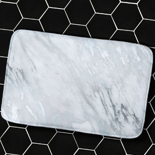 Tapis De Bain lux chic argent feuille métallique et marbre gris