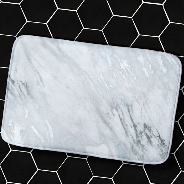 Tapis De Bain lux chic argent métal feuille & blanc gris marbre (Créateur téléchargé)
