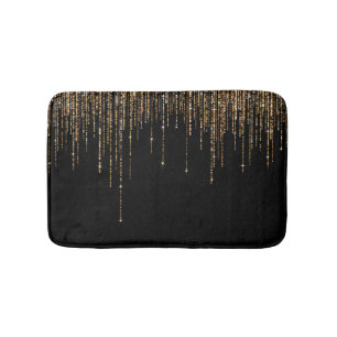 Tapis De Bain Luxe Chic Black Gold Fringe Parties scintillant ét