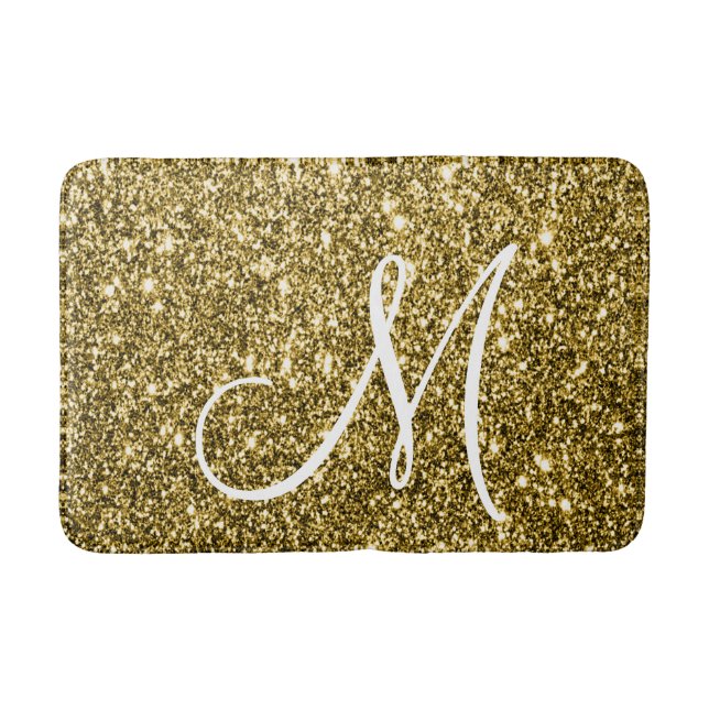 Tapis De Bain Luxe Gold Parties scintillant Élégante Monogramme  (Devant)
