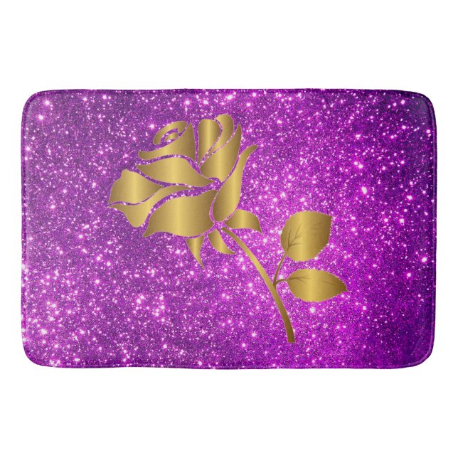 Tapis De Bain Luxueux Floral Purple Gold Parties scintillant (Devant)