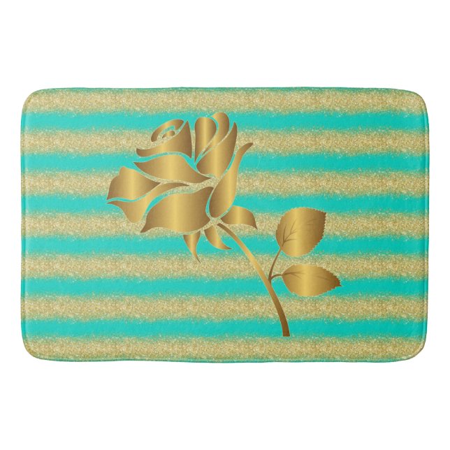Tapis De Bain Luxueux Floral Turquoise Gold Parties scintillant (Devant)