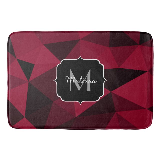 Tapis De Bain Magenta rose rouge noir géométrie motif Monogramme (Devant)