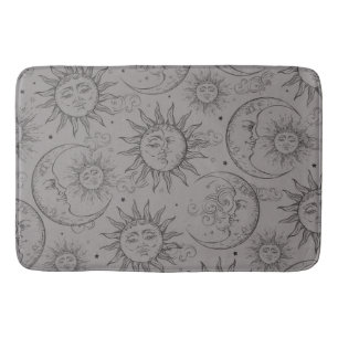 Tapis De Bain Magie Noire Grise Vintage Céleste Soleil Lune Étoi
