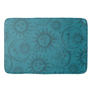 Tapis De Bain Magie sarcelle Vintage Céleste Soleil Lune Étoiles