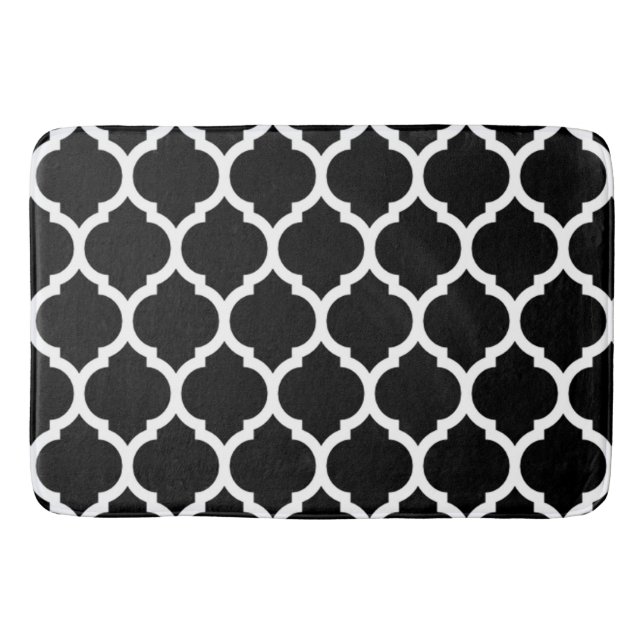 Tapis De Bain Magnifique Black White Marocain Quatrefoil Motif (Devant)