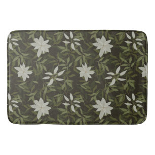 Tapis De Bain Magnolia et feuilles verts sur noir