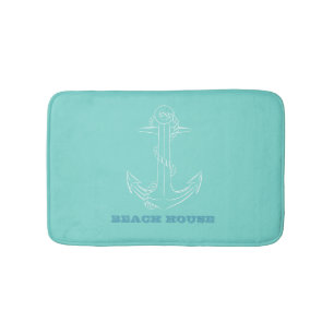 Tapis De Bain Maison de Plage Nautique, Ancre, Mint Green