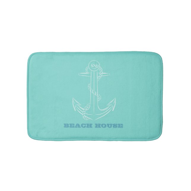 Tapis De Bain Maison de Plage Nautique, Ancre, Mint Green (Devant)