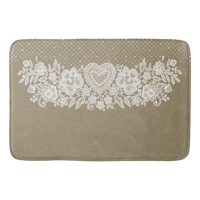 Tapis De Bain Maison rustique Kraft & Lace Blanche (Devant)