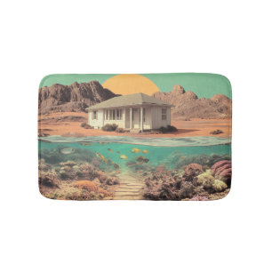 Tapis De Bain Maison surréaliste du désert avec récif sous-marin