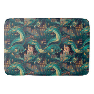 Tapis De Bain Majestic Turquoise Dragons et Village