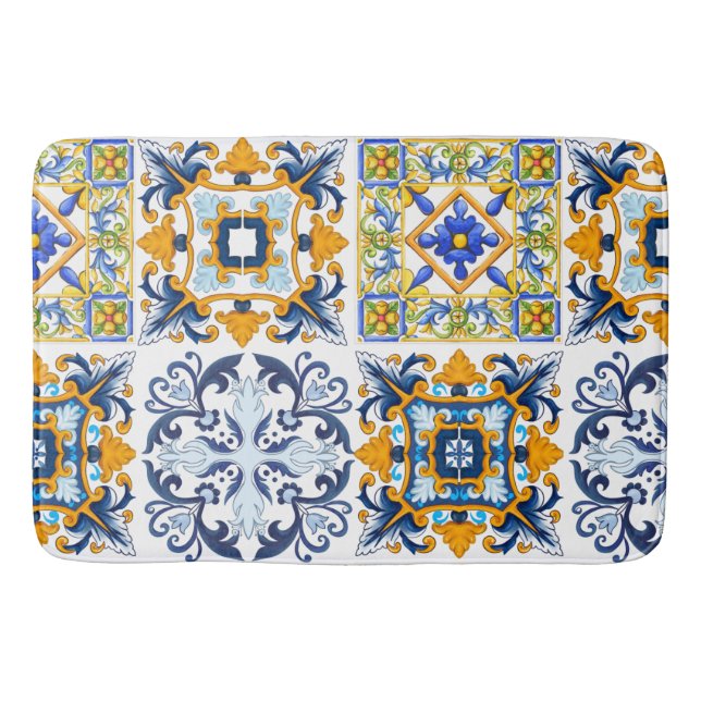 Tapis De Bain Majolica, citrons, tuiles siciliennes    (Devant)