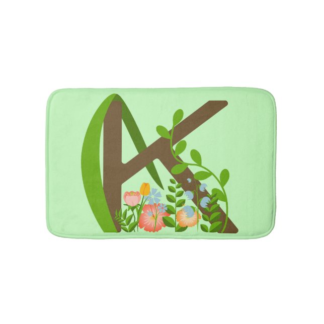 Tapis De Bain Majuscule K monogramme floral (Devant)