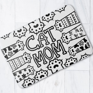 Tapis De Bain Maman de chat noir et blanc avec pattes de chat