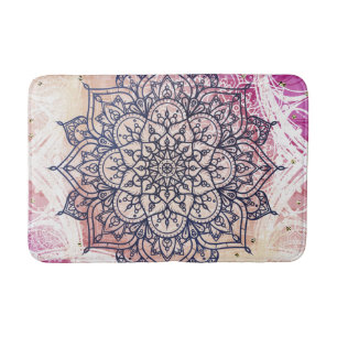 Tapis De Bain Mandala aérien heureux rose violet jaune bleu et o