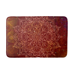 Tapis De Bain Mandala doré rouge rouille Glam Moderne Chic