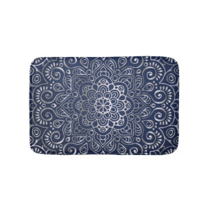 Tapis De Bain Mandala Floral Argent