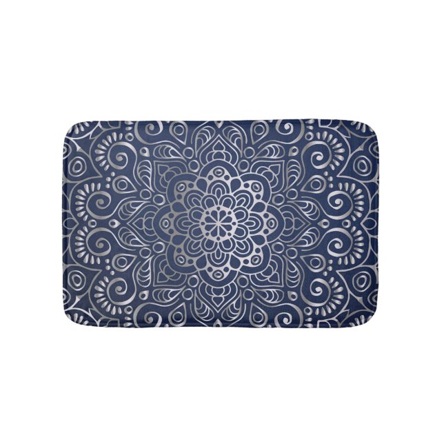 Tapis De Bain Mandala Floral Argent (Devant)