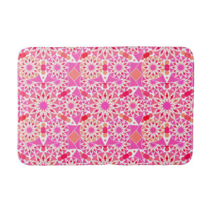 Tapis De Bain Mandala motif, tons rose et corail