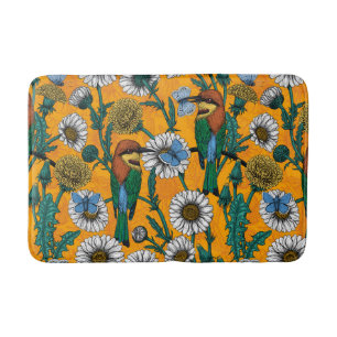 Tapis De Bain Mangeurs d'abeilles, papillons bleus et marguerite