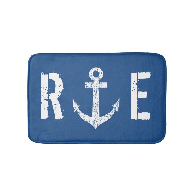 Tapis De Bain Maquette de bain monogramme bleu marine marine mar (Devant)