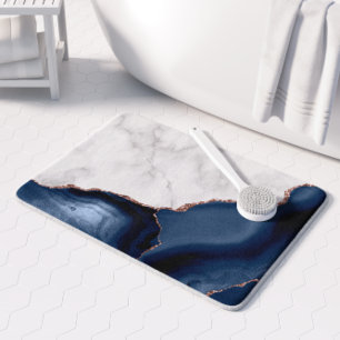 Tapis De Bain Marbre Blanc Agate Bleu Marine Rose Or Paillettes