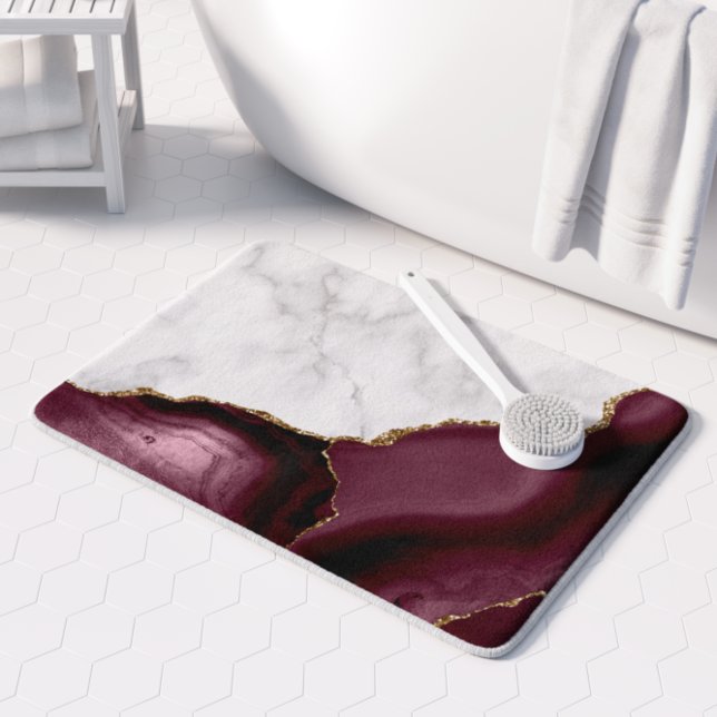 Tapis De Bain Marbre Blanc Agate Bourgogne Doré Moyen (Créateur téléchargé)