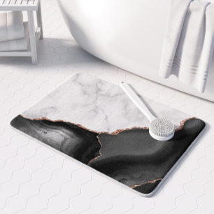 Tapis De Bain Marbre blanc Agate noire Paillettes d'or rose