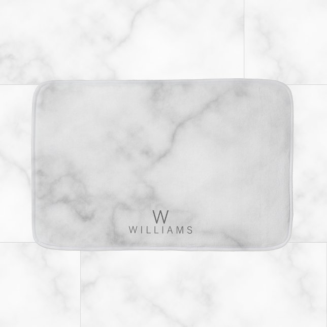 Tapis De Bain Marbre blanc avec monogramme et nom personnalisés (Créateur téléchargé)