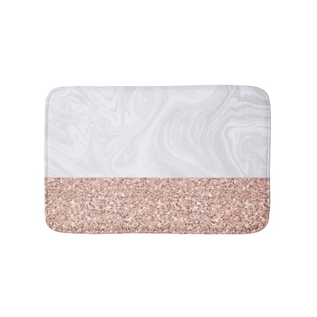 Tapis De Bain Marbre blanc Faux Rose Parties scintillant rose or (Devant)