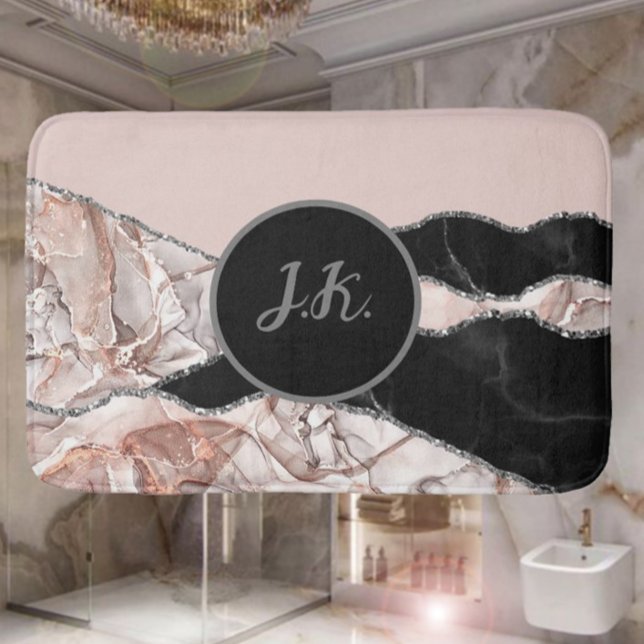 Tapis De Bain Marbre blanc Marine Blue Agate Parties scintillant (Créateur téléchargé)
