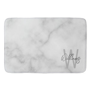 Tapis De Bain Marbre blanc Script Monogramme personnalisé et nom