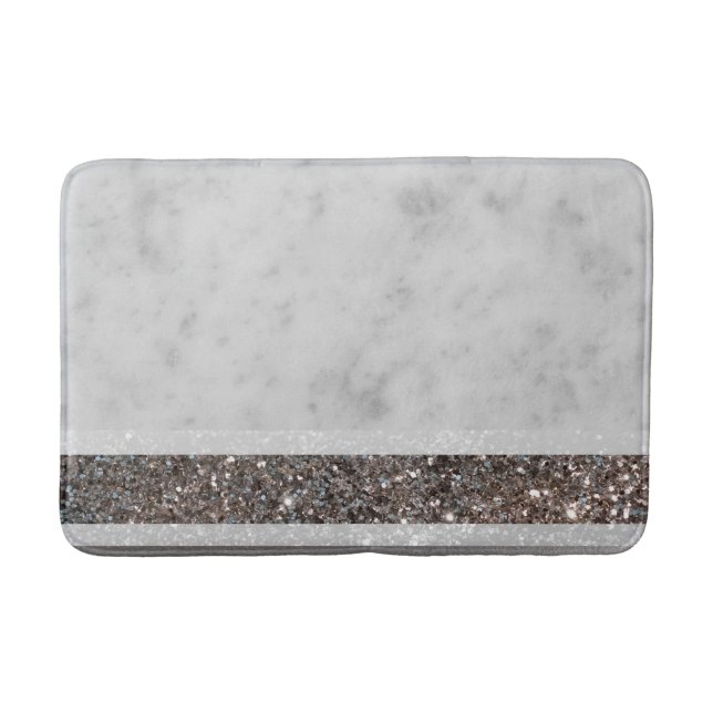 Tapis De Bain Marbre blanc Silver Parties scintillant Glam #1 (Devant)