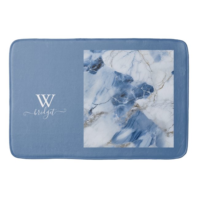 Tapis De Bain marbre bleu abstrait motif côtier (Devant)