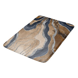 Tapis De Bain Marbre bleu marine Agate Argent Parties scintillan