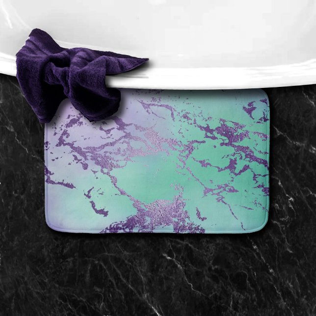 Tapis De Bain Marbre chic | Lavande violet et vert menthe (Créateur téléchargé)