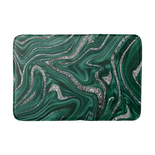 Tapis De Bain Marbre de Parties scintillant d'argent noir vert é (Devant)