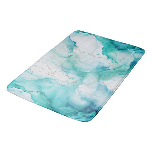 Tapis De Bain Marbre d'encre Mint Aqua (Angle)