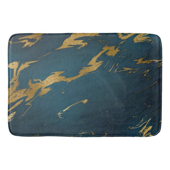 Tapis De Bain Marbre d'or Turquoise moderne (Devant)