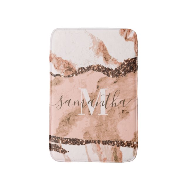 Tapis De Bain Marbre et Parties scintillant or rose (Devant (Vertical))