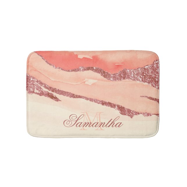Tapis De Bain Marbre et Parties scintillant or rose (Devant)