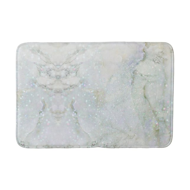 Tapis De Bain marbre glamour chic blanc gris parties scintillant (Devant)
