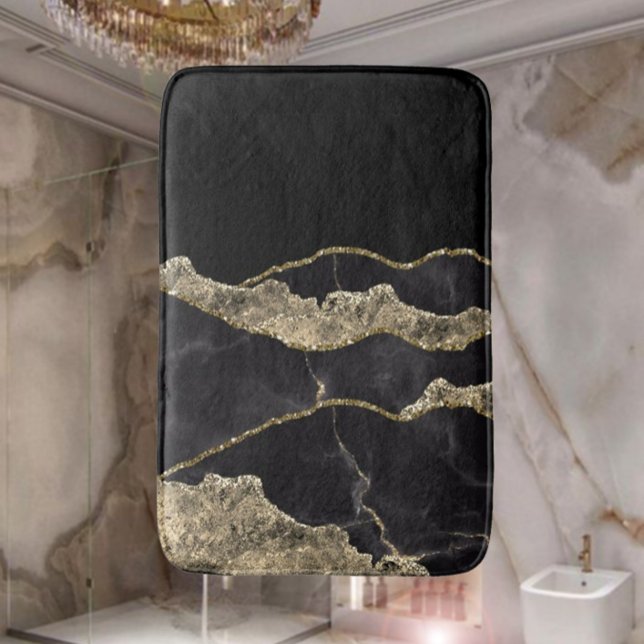 Tapis De Bain Marbre Noir et Blanc Or Marbre Moderne Élégant (Créateur téléchargé)