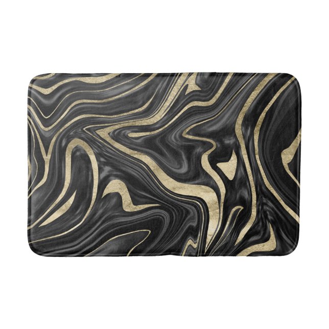 Tapis De Bain Marbre noir gris blanc or #1 (Devant)