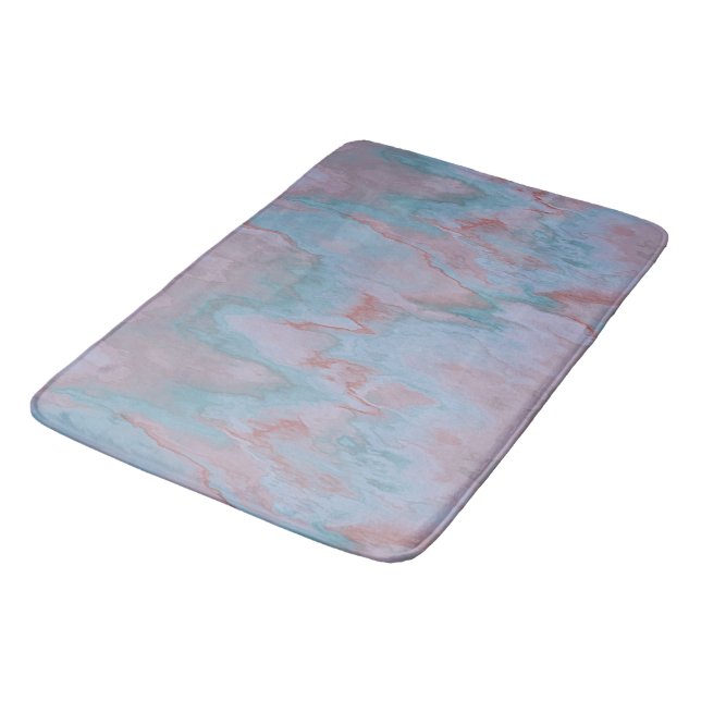 Tapis De Bain marbre rose et bleu abstrait (Angle)