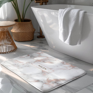 Tapis De Bain Marbre Rose-or moderne Monogramme Faux