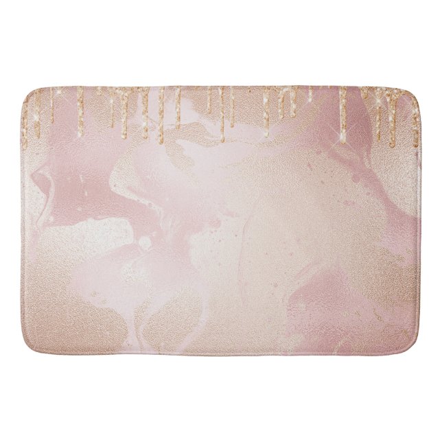 Tapis De Bain Marbre Rosegold Blush avec Droplets Parties scinti (Devant)